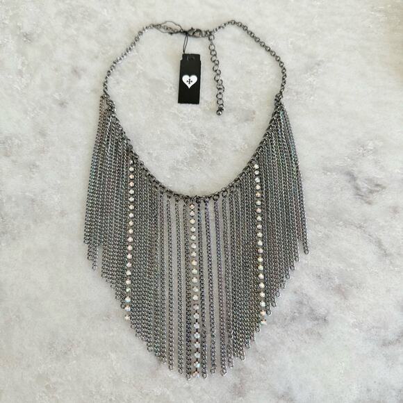 Hot Topic Jewelry Iridescent Rhinestone Fringe Necklace NWT - Picture 1 of 4
